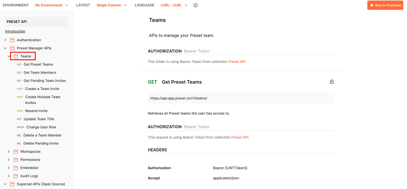 Teams in Postman