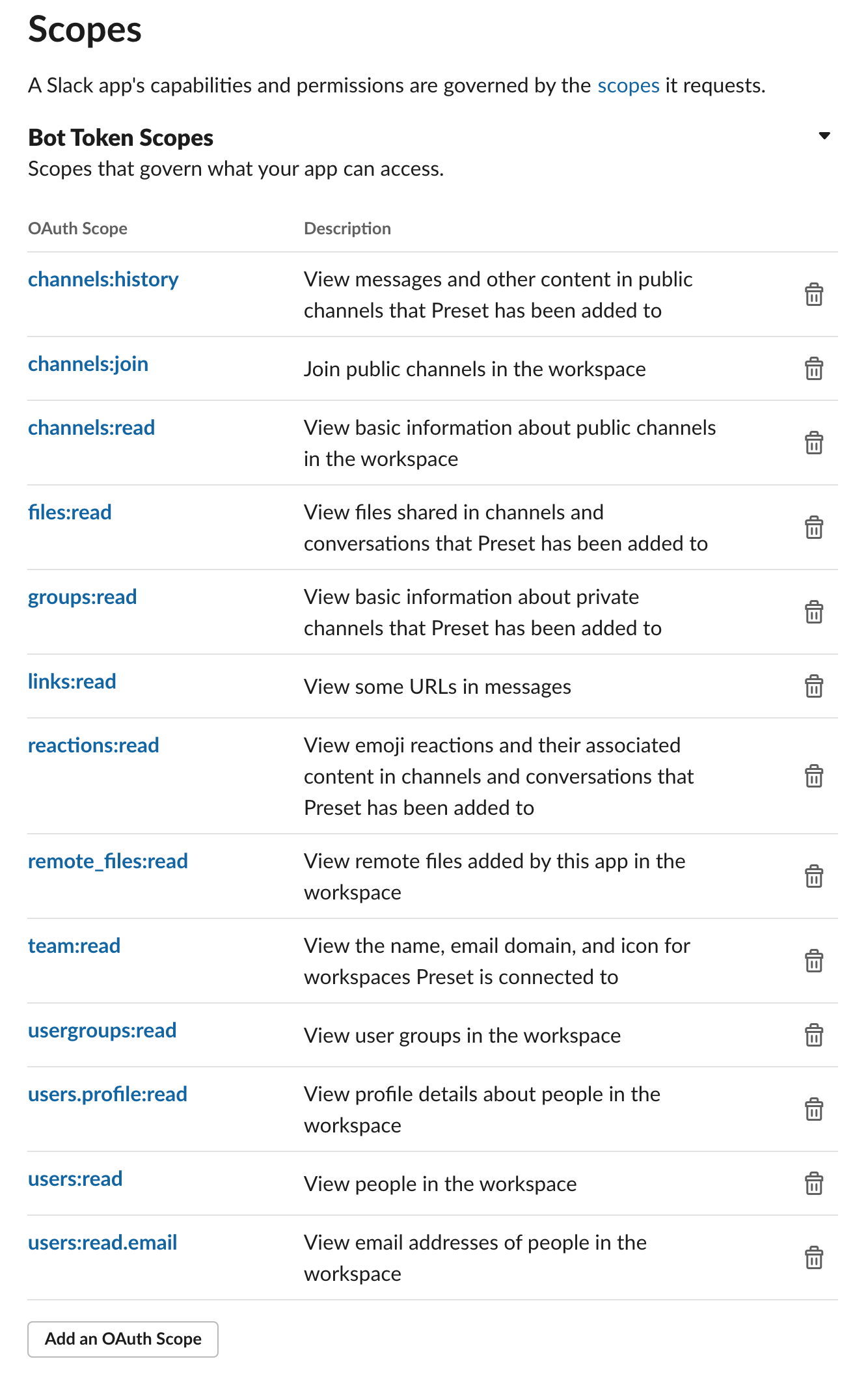 Recomended permissions
