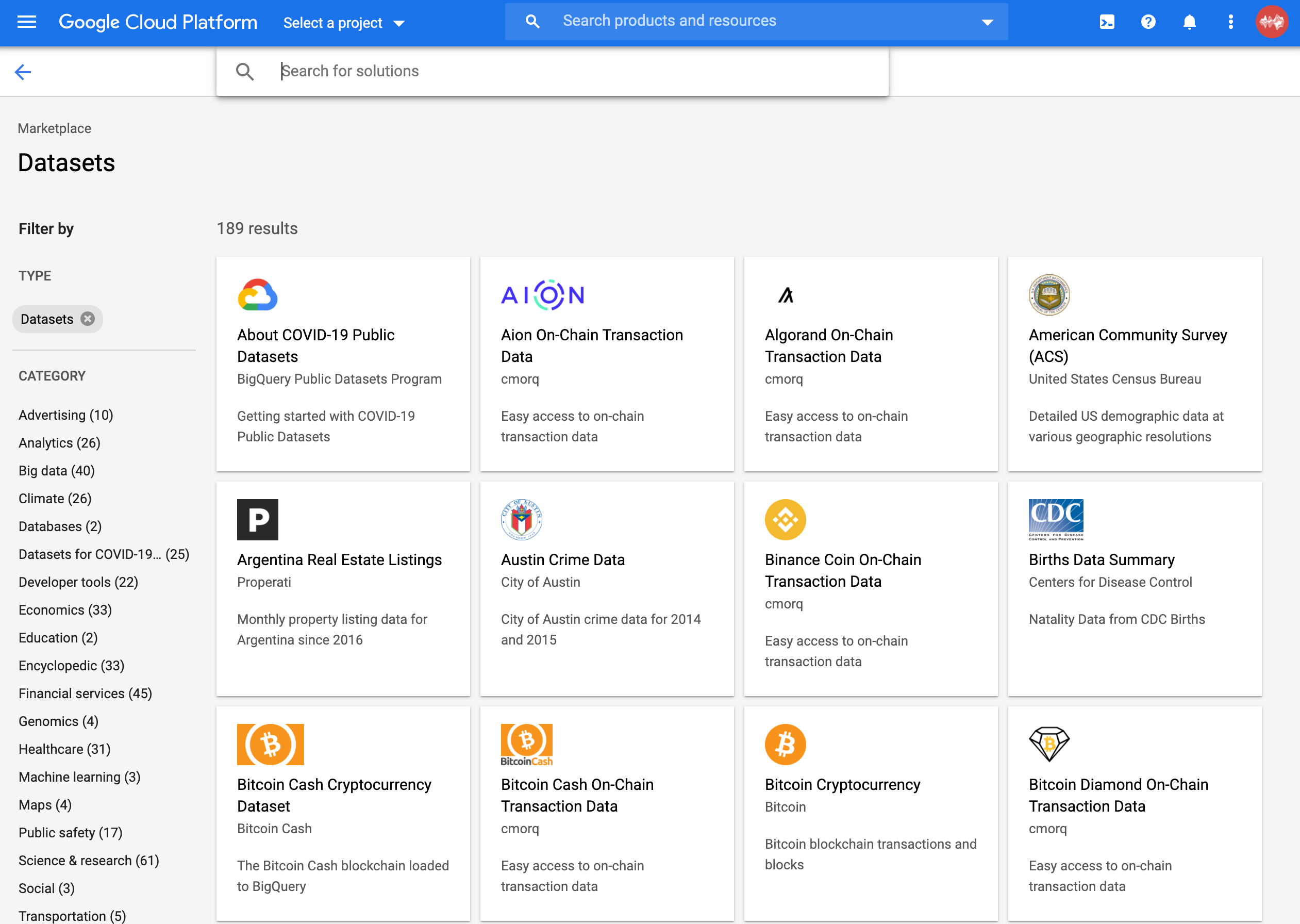 BigQuery public datasets
