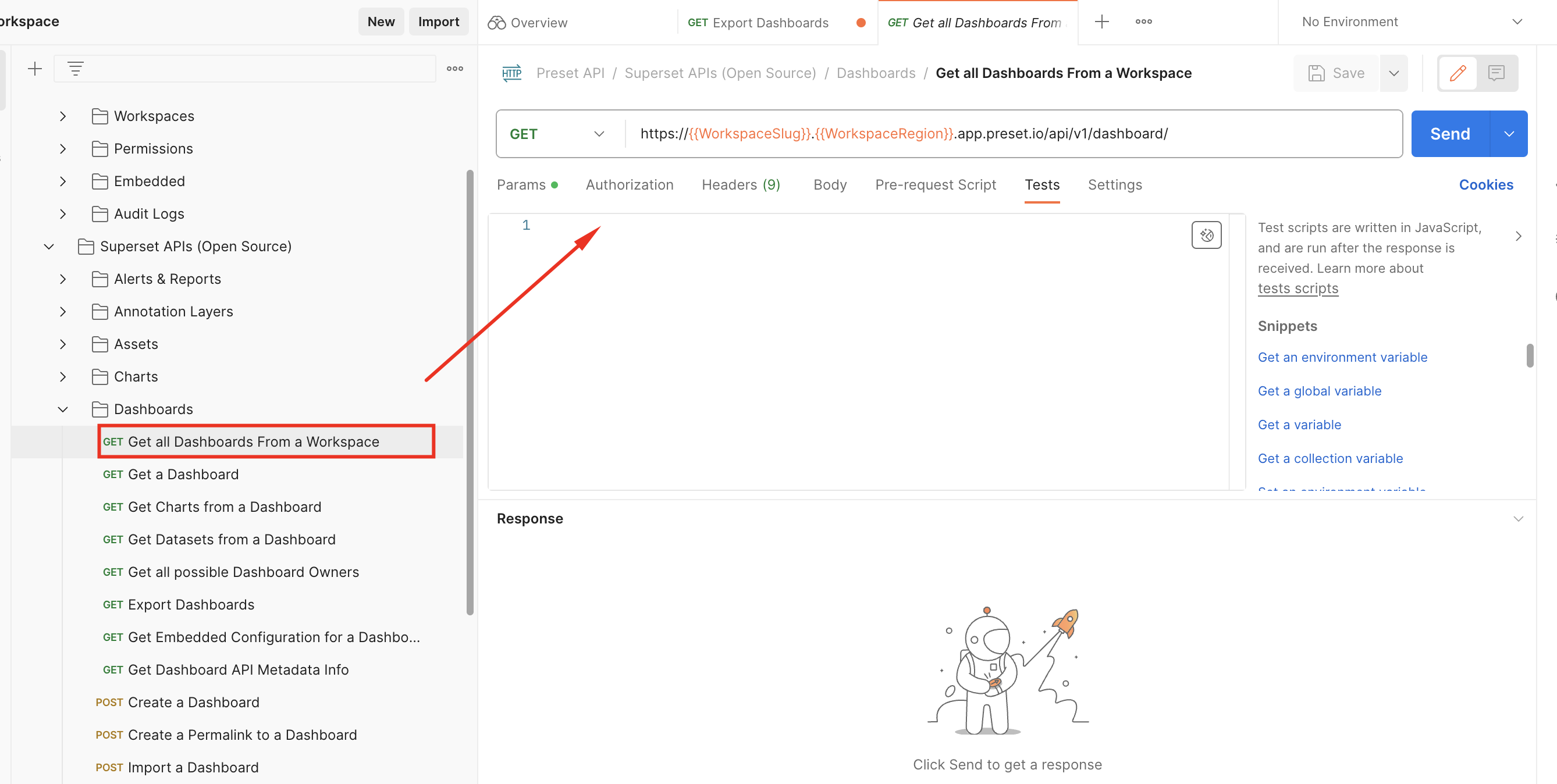 Get all Dashboards From a Workspace endpoint