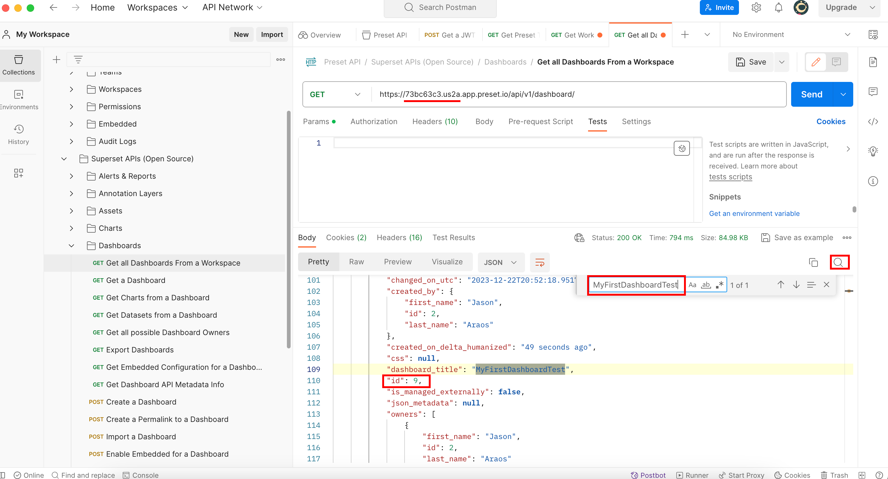 Locating Dashboard ID