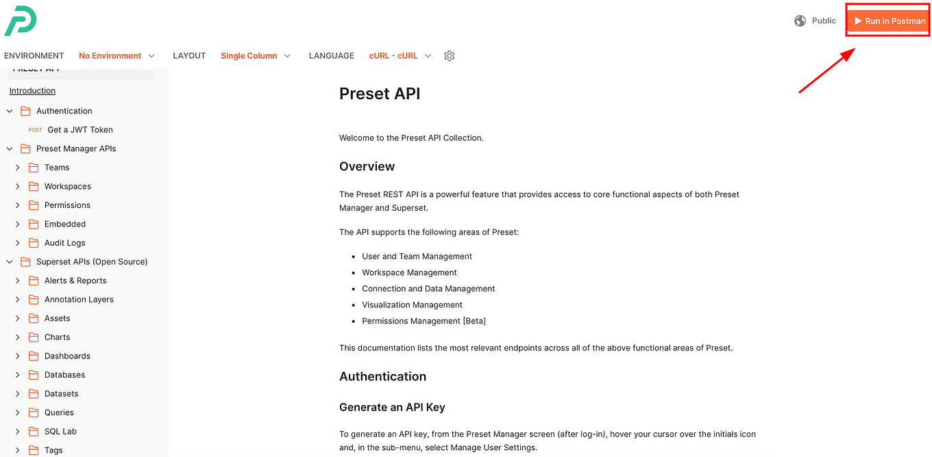 Run in Postman button