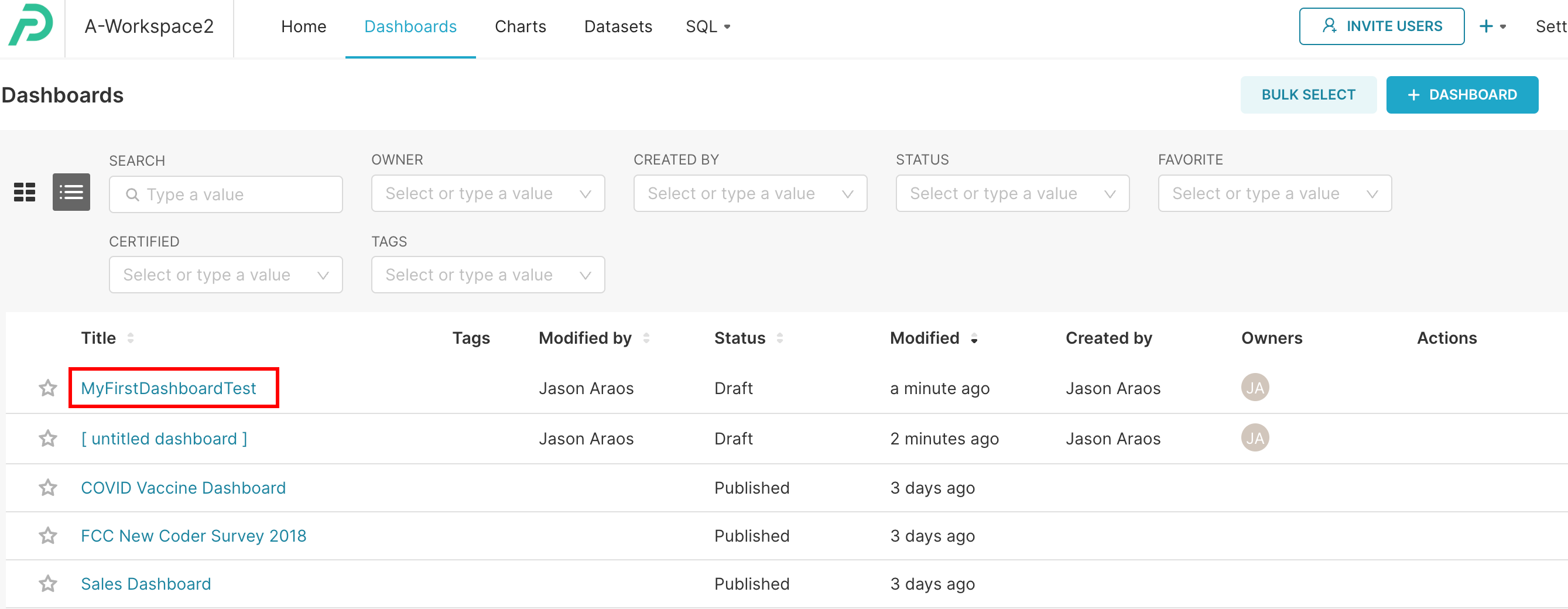 Finding MyFirstDashboardTest