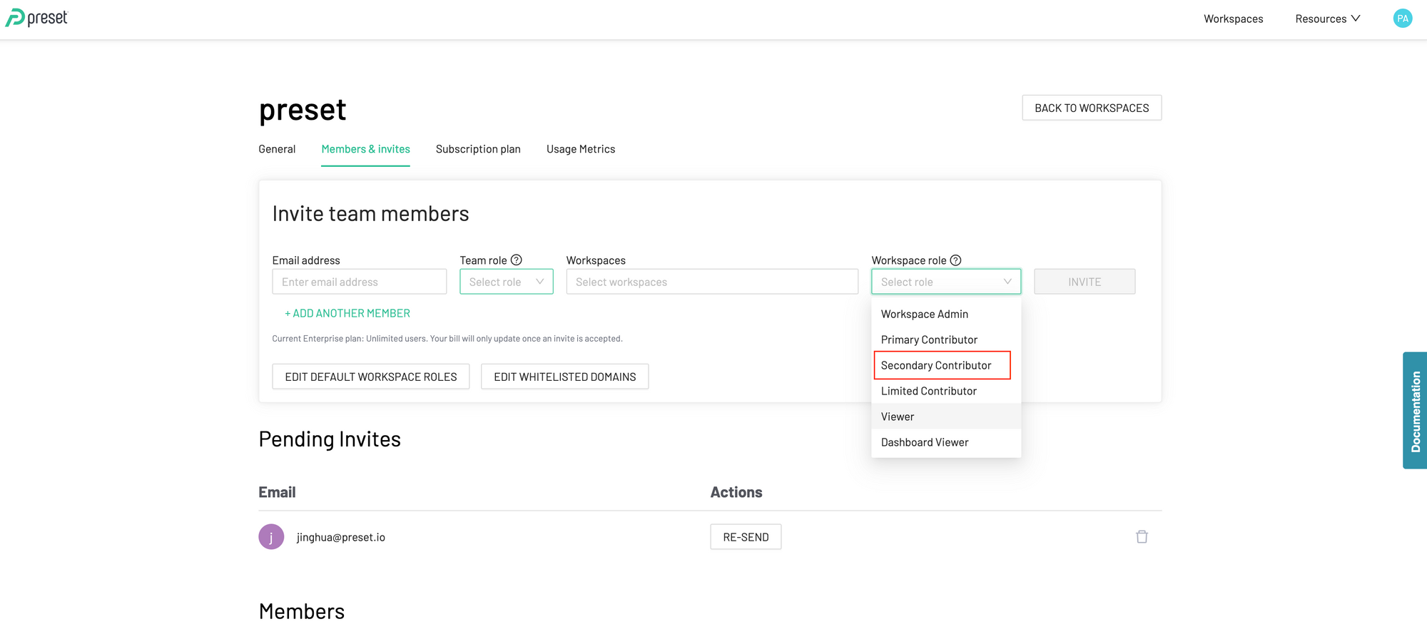 Secondary contributor role in Preset