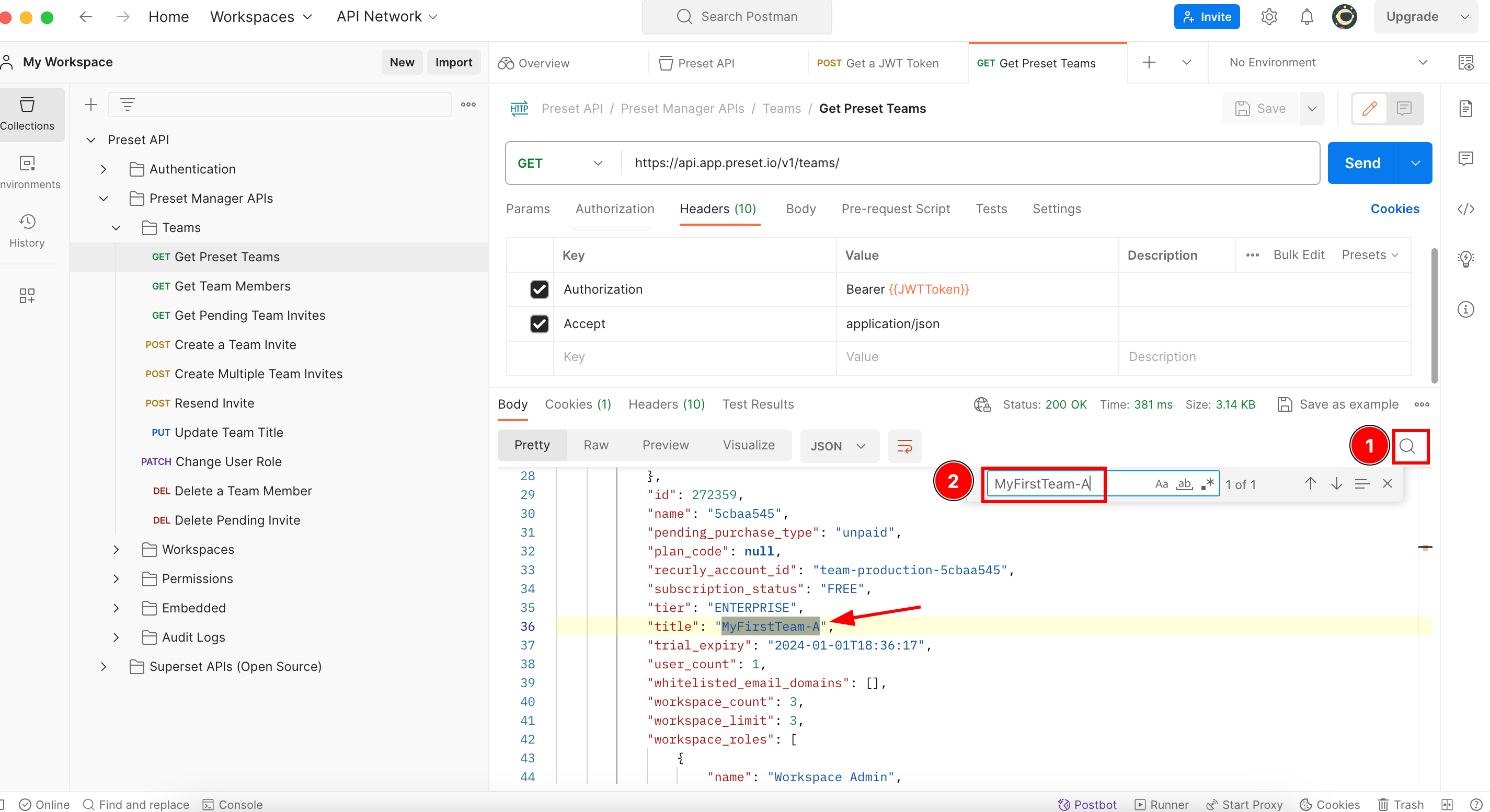 Team Title in Response Body