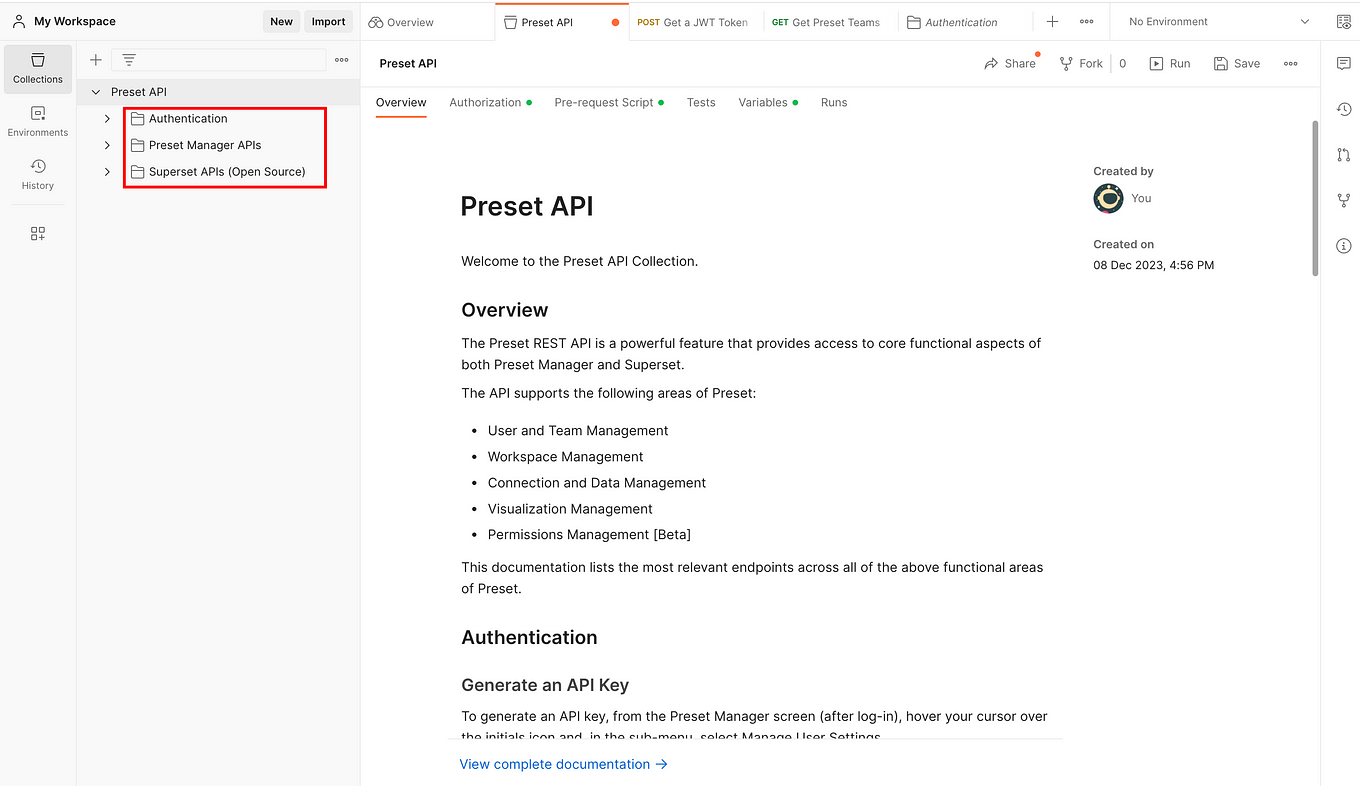 Preset API in Postman