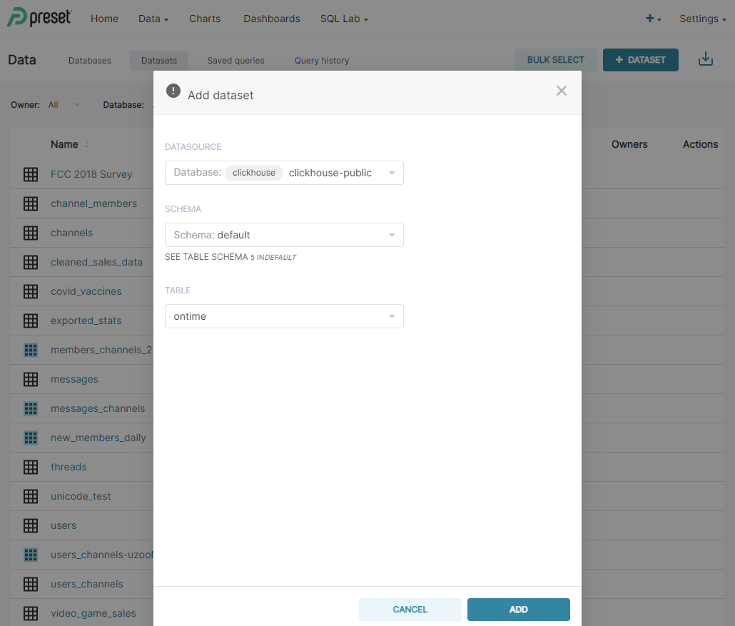 Superset Create Dataset