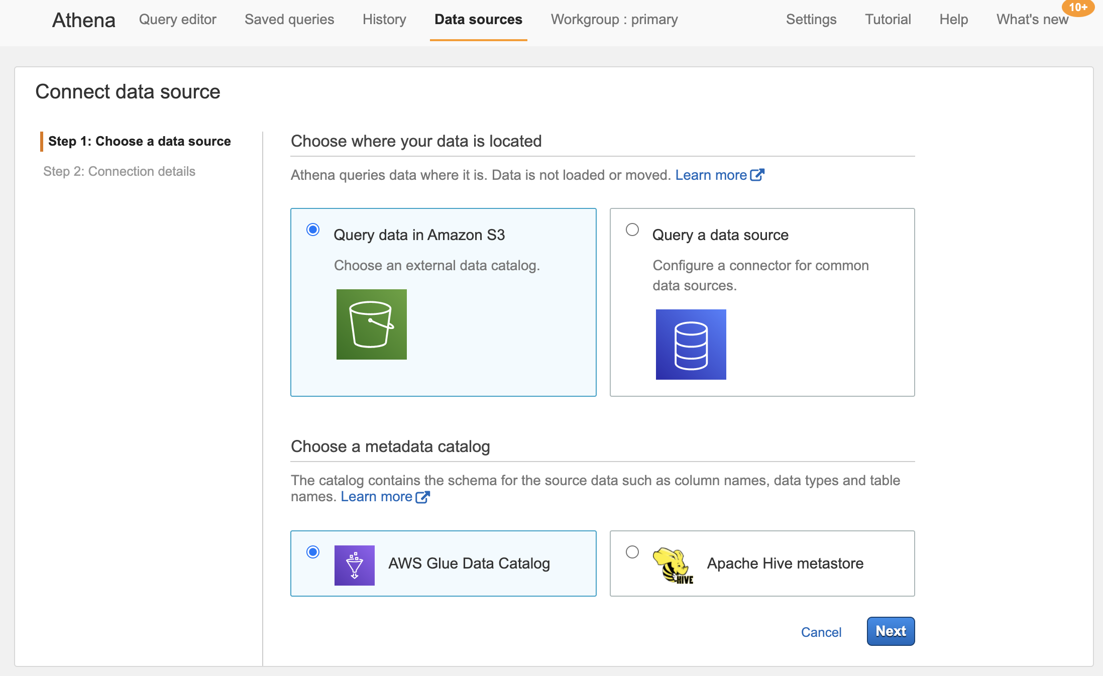 athena connect data source