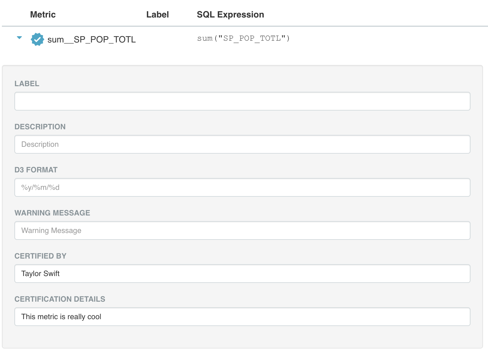 Metric Certification