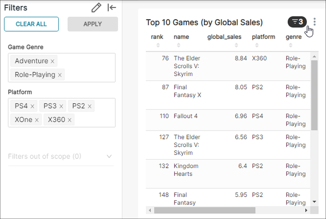dashboard native filters