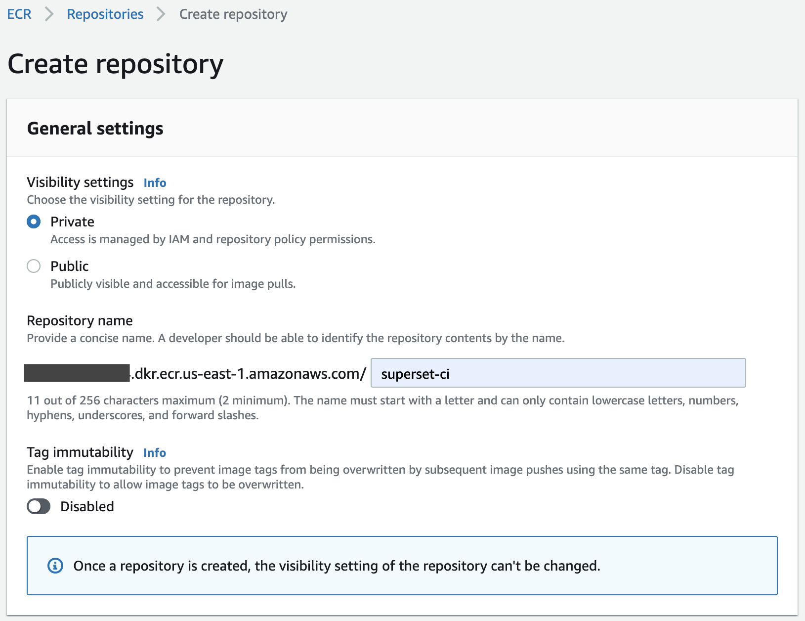 ECR: create registry
