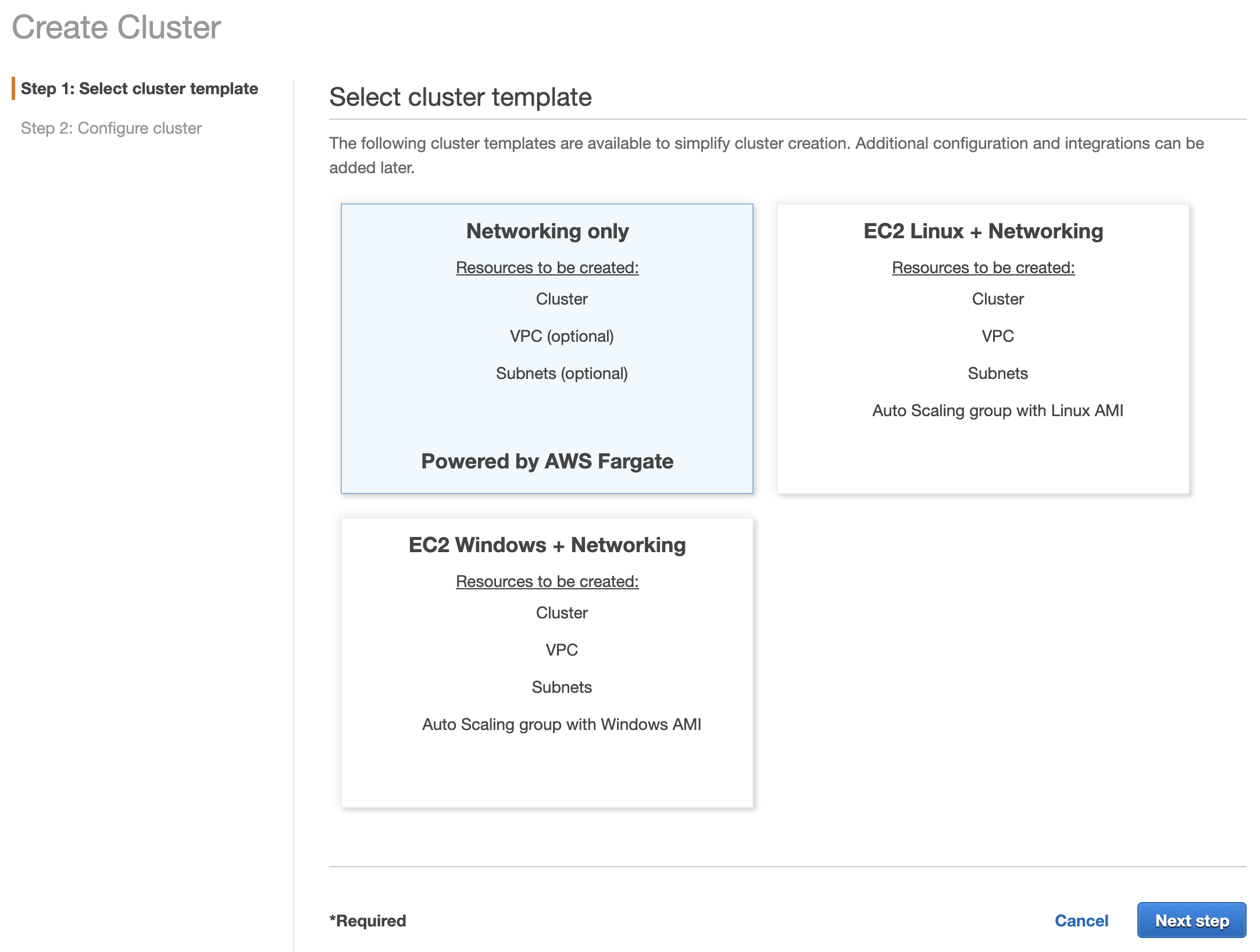 ECS: create cluster