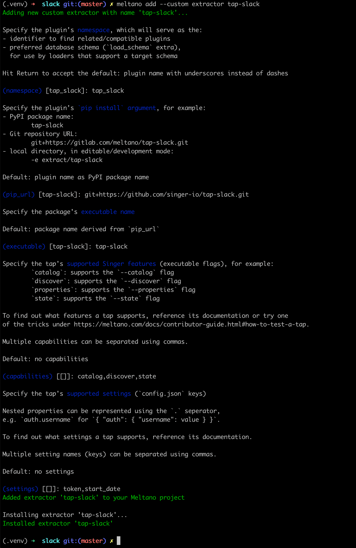 meltano pipeline setup