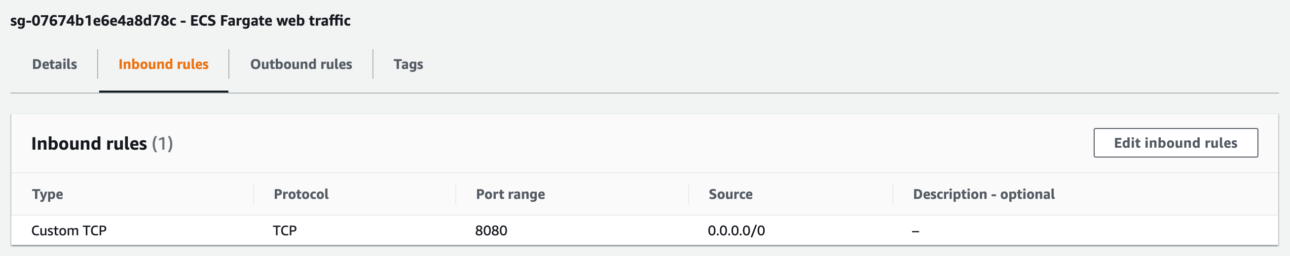 Security group: inbound