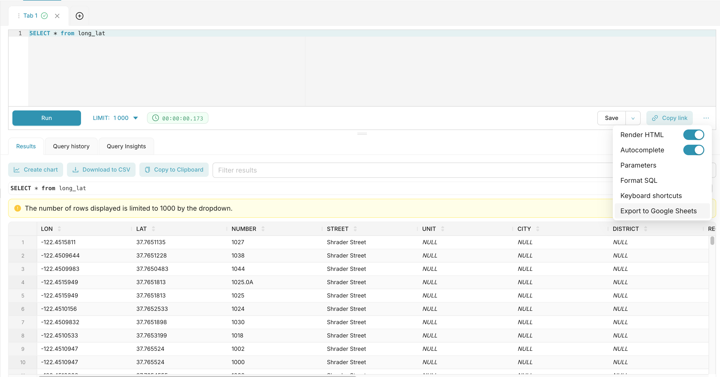 Google Sheets Export